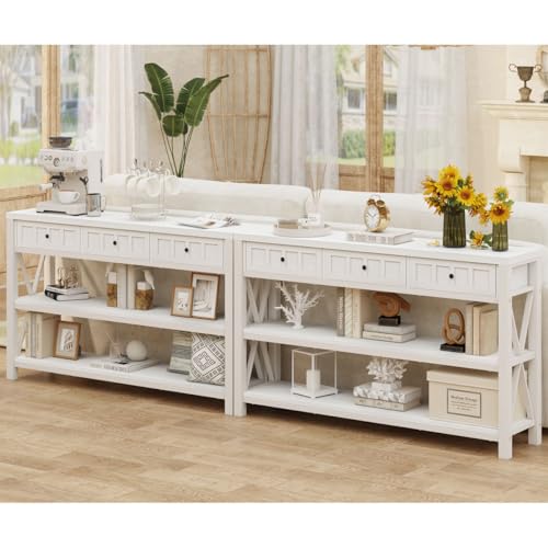 Industrial Console Table with Shelf and 3 Drawers, Walnut Brown Z7665