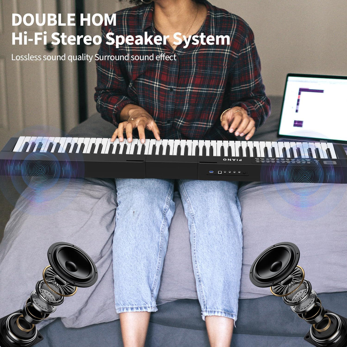 88 Key Semi Weighted Digital Piano Keyboard Set with Stand, Built-In Speakers, Sustain Pedal, Bluetooth, MIDI, USB, MP3 X379