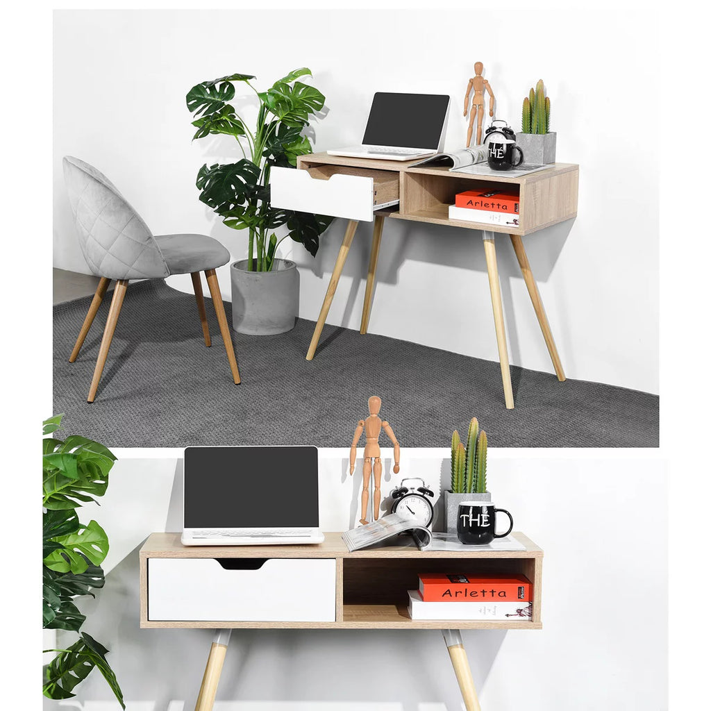 35.4" Oak Computer Desk With Drawer Q2701