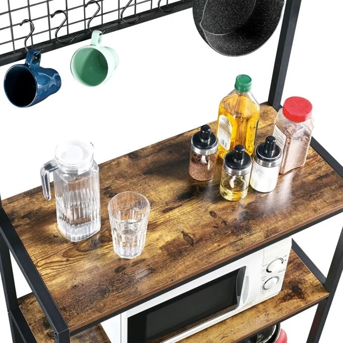 Baker's Rack Kitchen Island with Hooks Microwave Stand Q7668