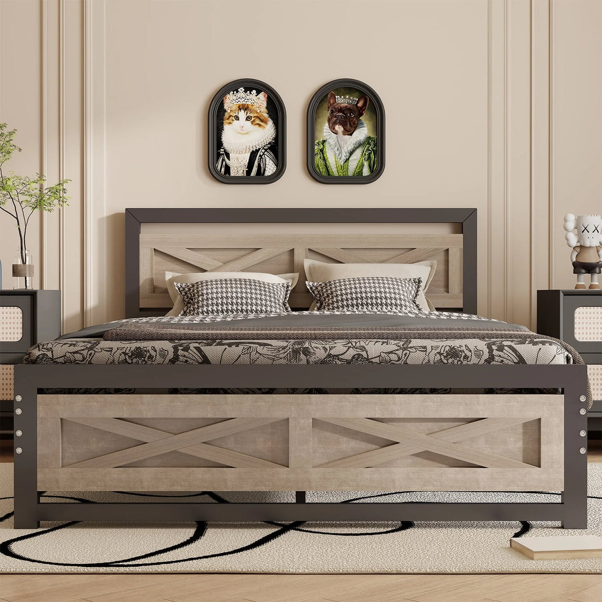 Platform Bed Frame with Headboard, Twin Size Bed N970