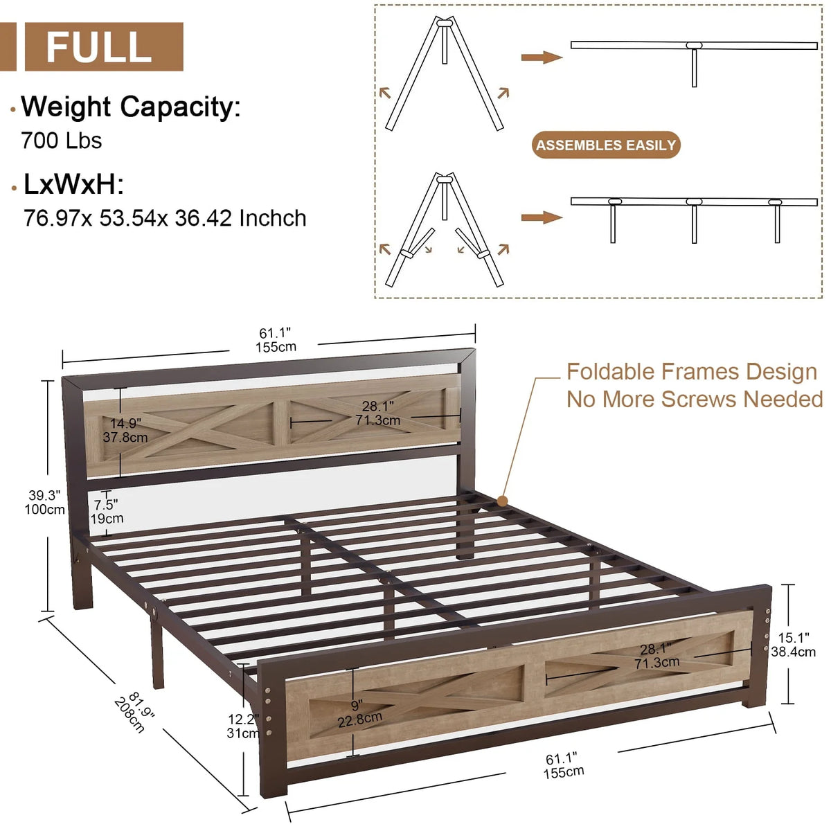 Platform Bed Frame with Headboard, Twin Size Bed N970