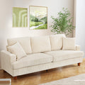 Beige 87" Corduroy 3 Seater Sofa with 2 Pillows L11369