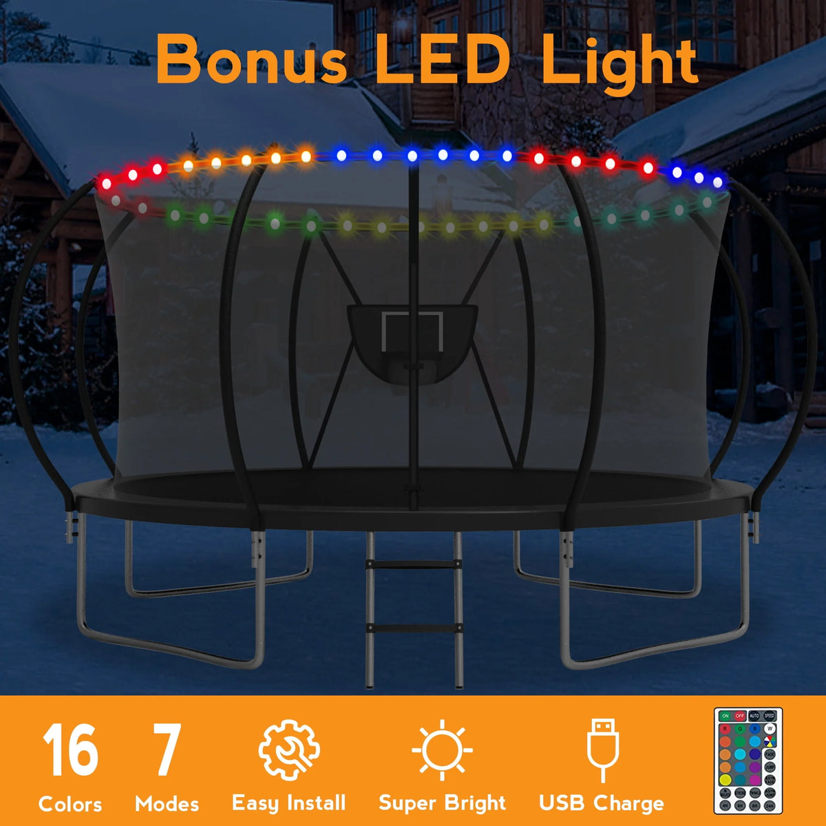 10FT 12FT 14FT 16FT Trampoline with Basketball Hoop & Light M190