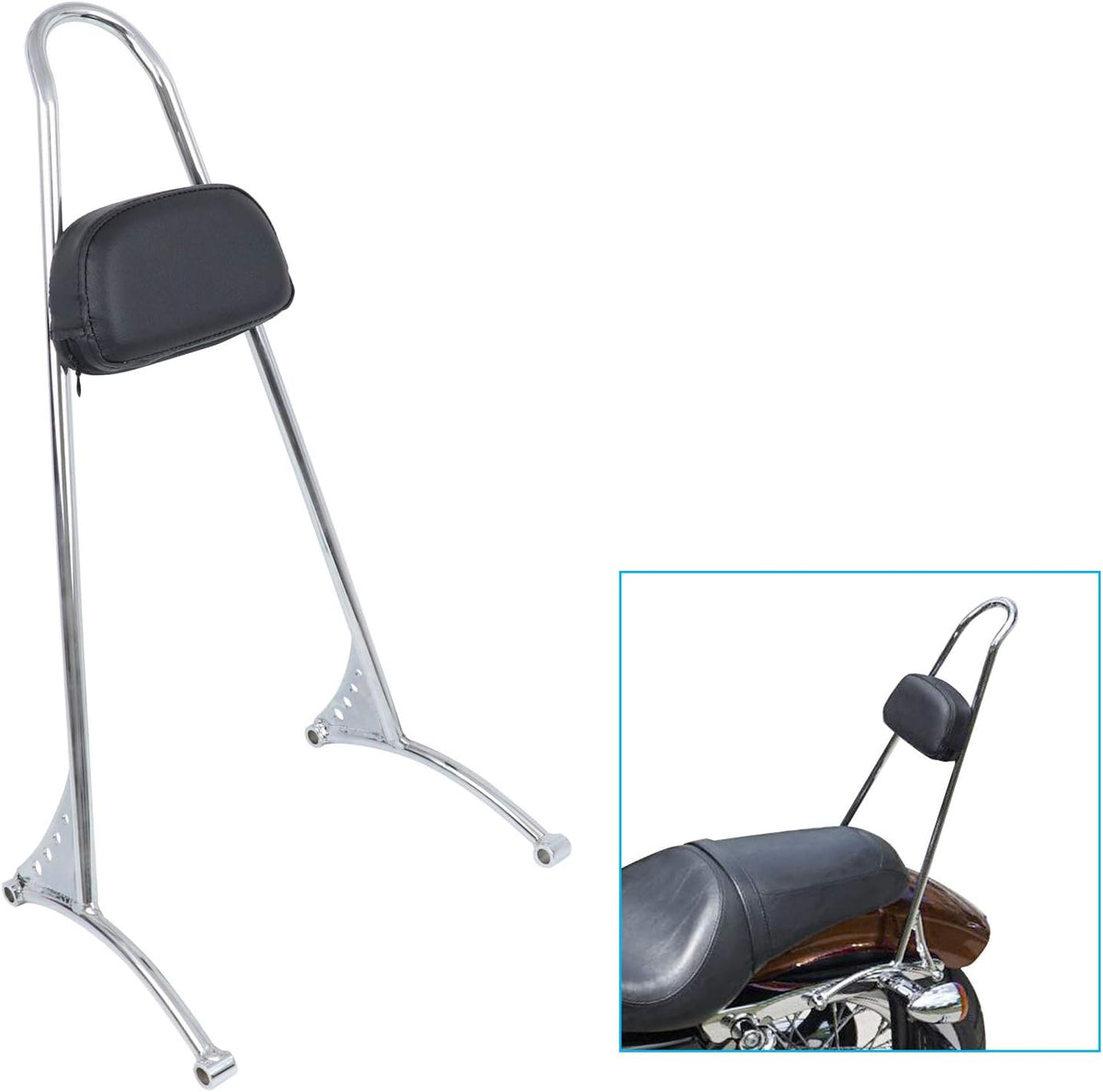 Black 20" Tall Passenger Sissy Bar with Backrest Pad R1199