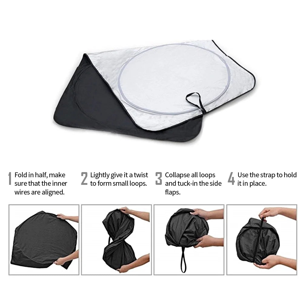 Silver Reflective Fabric Windshield Sun Shade 64"x 32" K18403