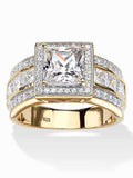 Princess-Cut Cubic Zirconia Halo Engagement Ring in 18k Gold-plated Sterling Silver C437492