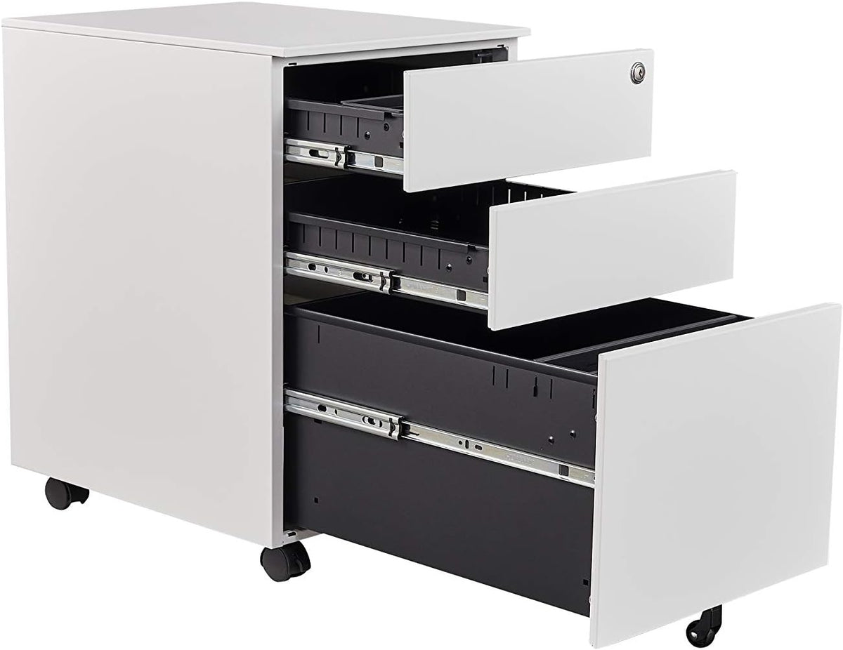 White 3 Drawer Locking Metal File Cabinet F77499