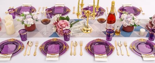 350PCS Clear Gold Plastic Plates Dinnerware Sets L5189