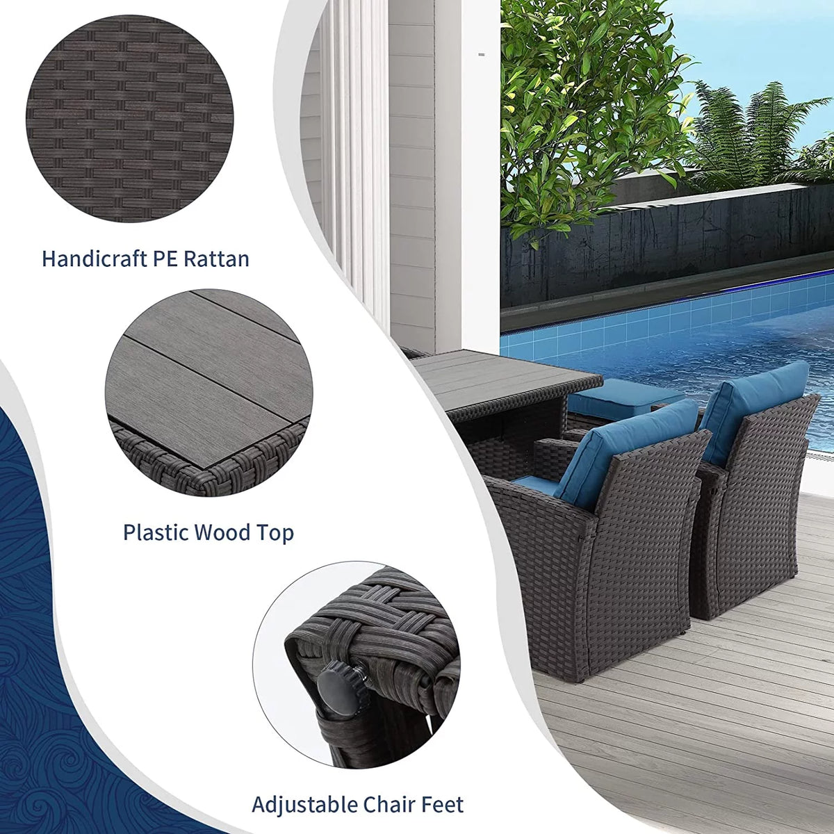 6 Pieces All Weather Wicker Rattan Patio Furniture Set G104393