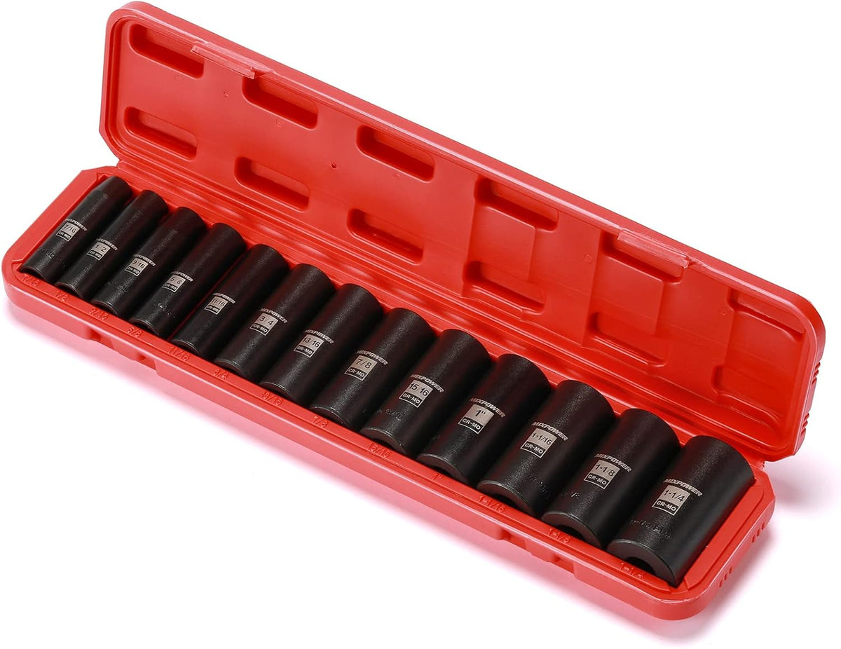 13 Pieces 1/2-Inch Drive Deep Impact Socket Set, Cr-Mo Steel, SAE N7118