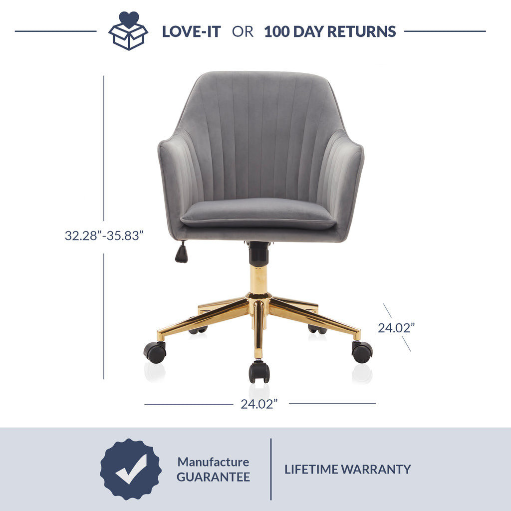Gray Velvet Swivel Rolling Desk Chair with Adjustable Height D372110