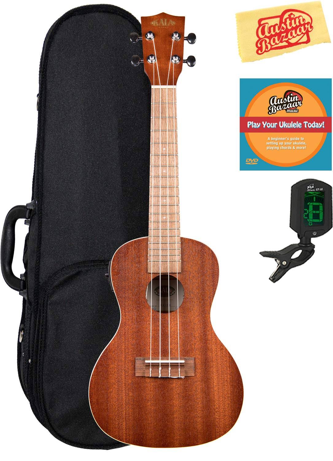 Mahogany Concert Acoustic-Electric Ukulele Bundle with Hard Case, Tuner M9197