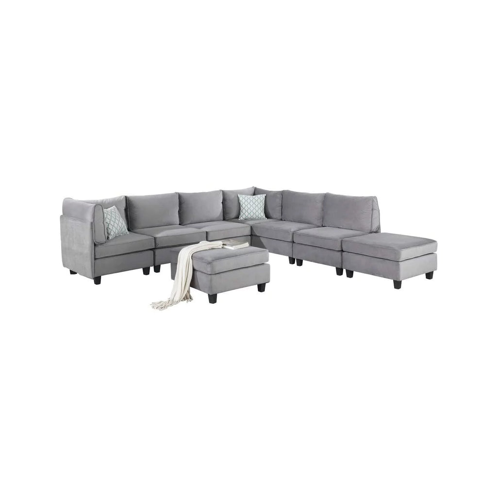 Gray Velvet 8Pc Modular Sectional Sofa I184