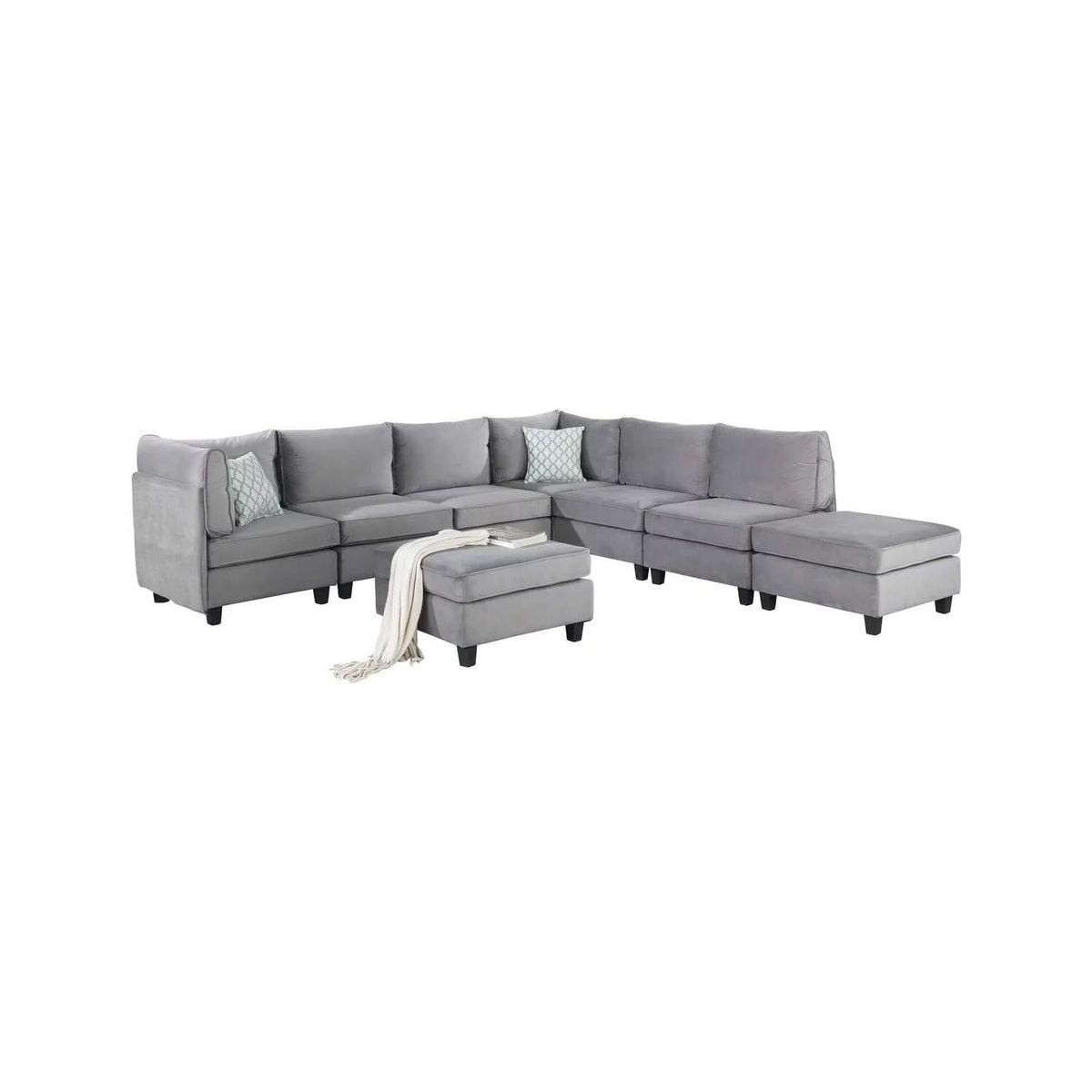 Gray Velvet 8Pc Modular Sectional Sofa I184