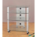Silver Poles 4 Clear Glass Shelves AV Stand O197