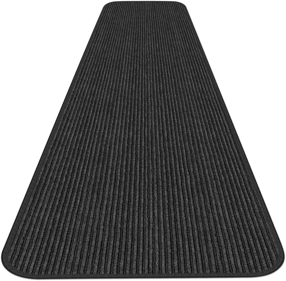 Smokey Black 3 Feet x 30 Feet Double-Ribbed Carpet Runner with Skid-Resistant Rubber Backing V475272