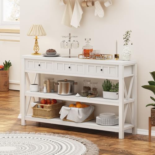 Industrial Console Table with Shelf and 3 Drawers, Walnut Brown Z7665
