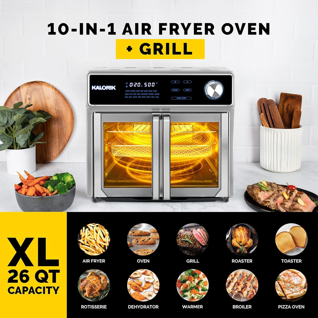 26 Qt Digital Smokeless Indoor Grill and Air Fryer Oven Combo with 11 Accessories, 1700W, Black & Stainless Steel T8719