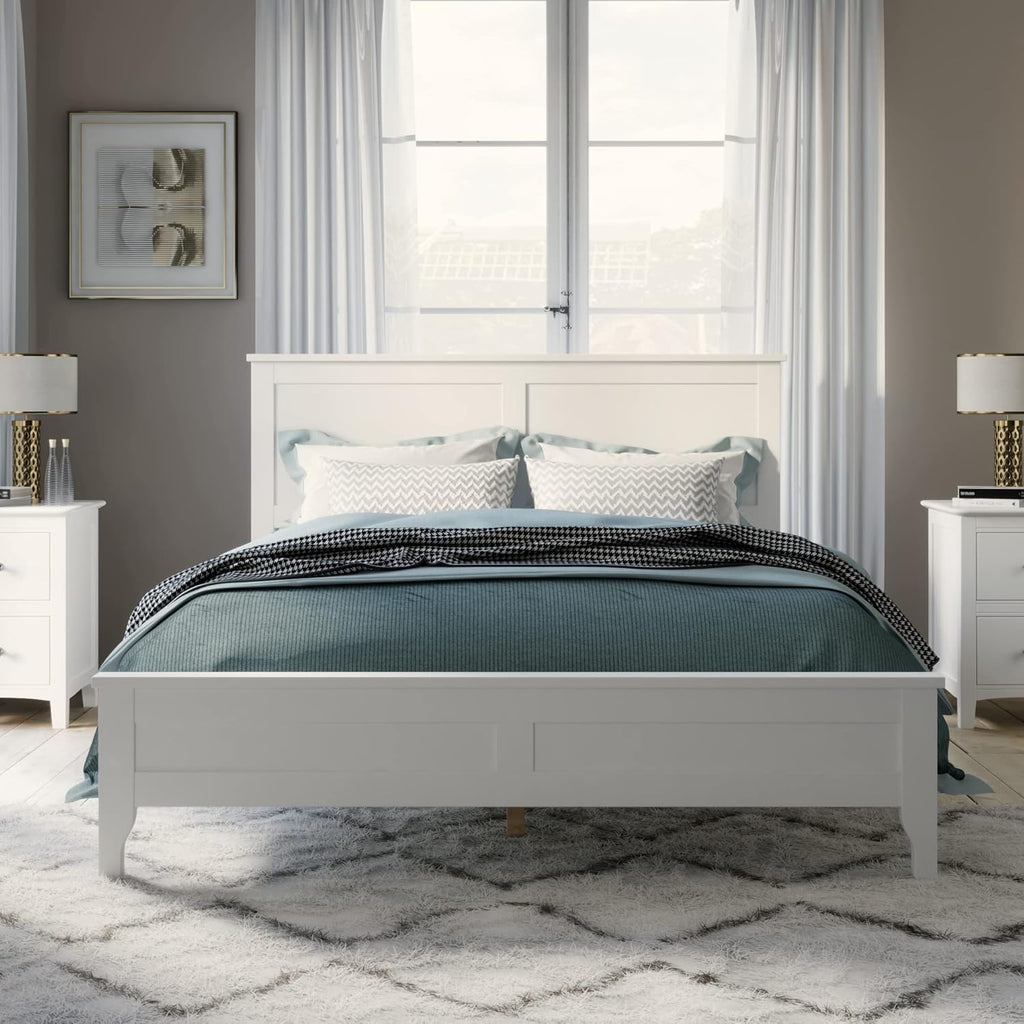 White Full Size Wooden Platform Bed with Headboard G620841