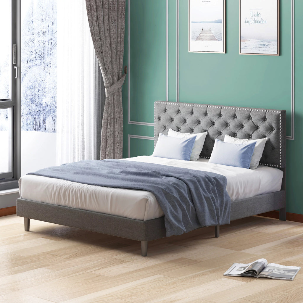 King Size Upholstered Platform Bed Frame with Headboard M3758