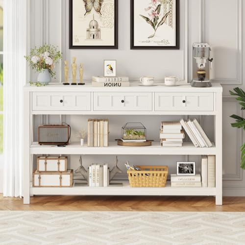 Industrial Console Table with Shelf and 3 Drawers, Walnut Brown Z7665