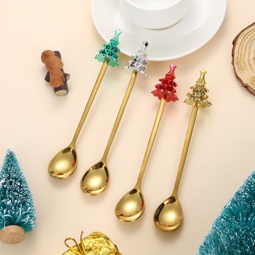 4Pcs Christmas Spoons Stainless Steel Gold Y3995