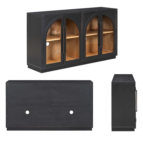 Navy Blue 60-Inch Glass Doors Sideboard with Adjustable Shelves P558