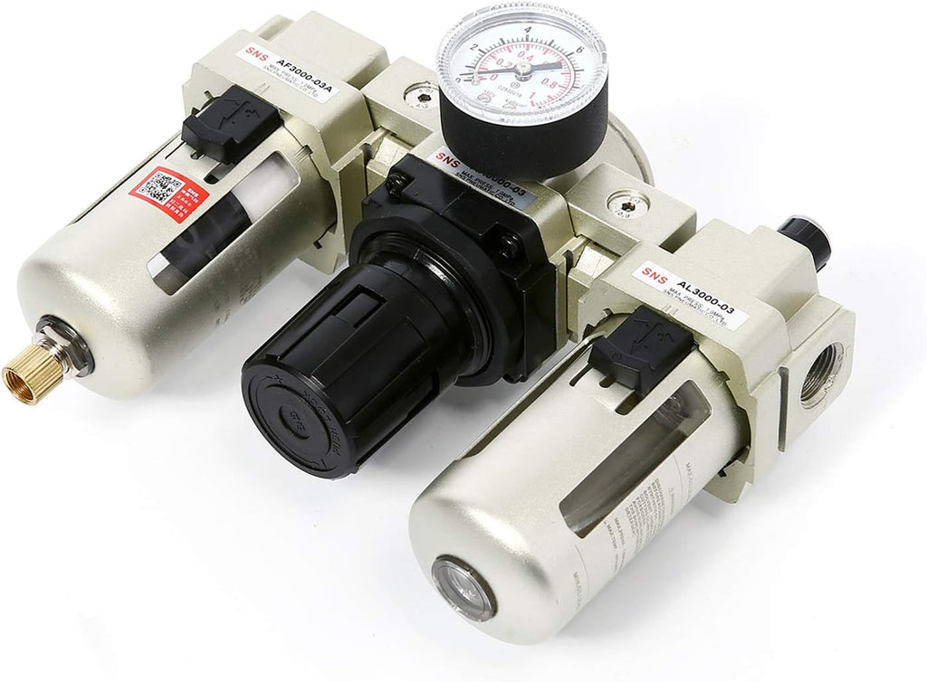 Compressed Air Filter Regulator Lubricator 1/4 NPT with Gauge and Bracket F220039