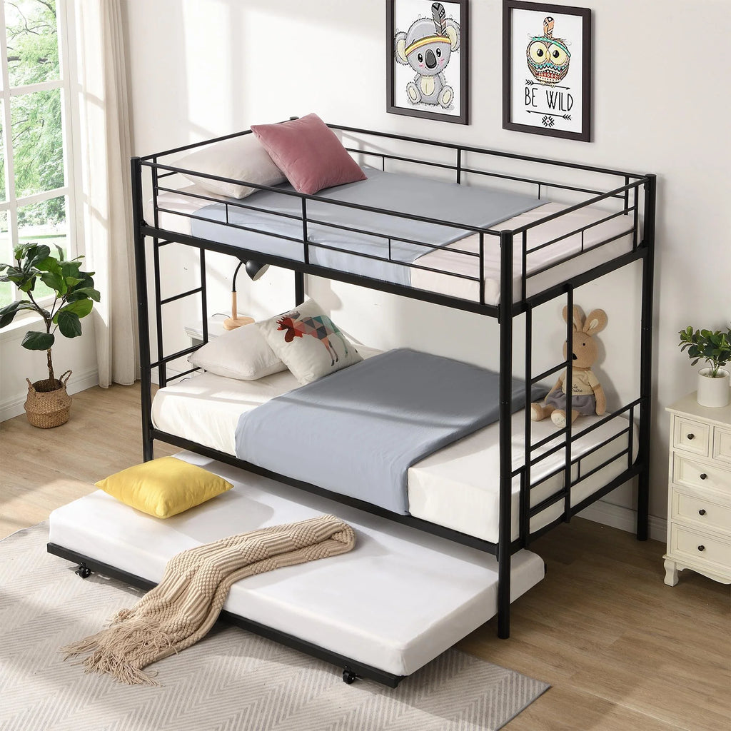 Black Twin Over Twin Metal Bunk Bed with Trundle R264293