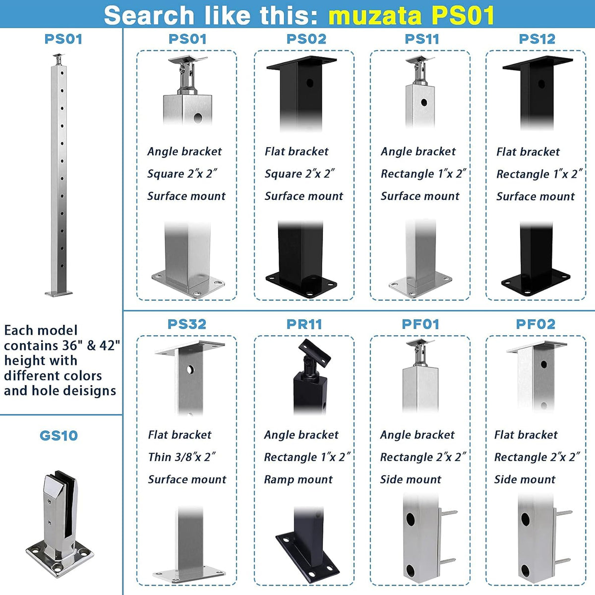 2 Pack Un-drilled Stainless Steel Cable Railing Post E21271