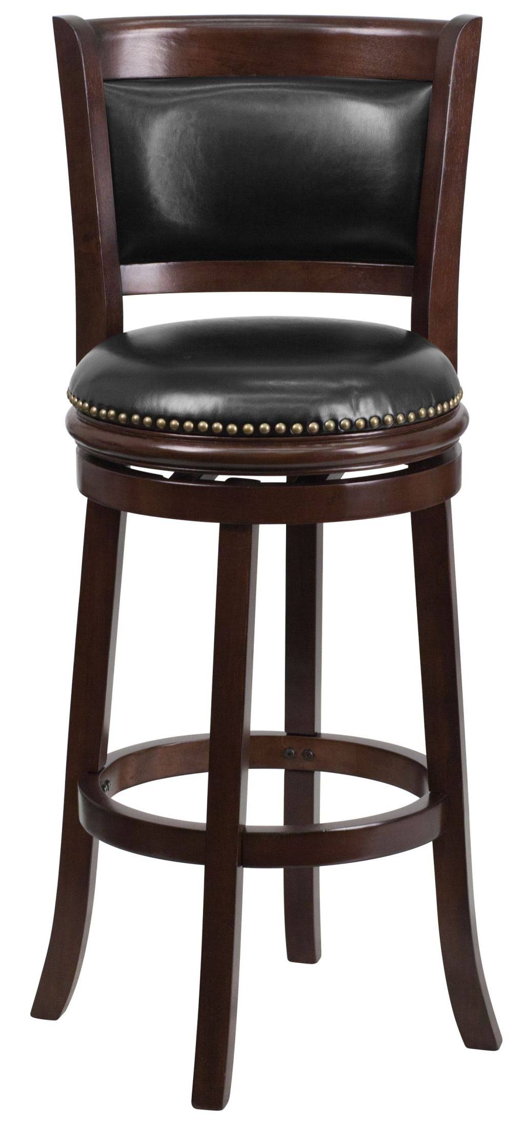 Cappuccino Wood Barstool with Black Leather Swivel Seat U337244