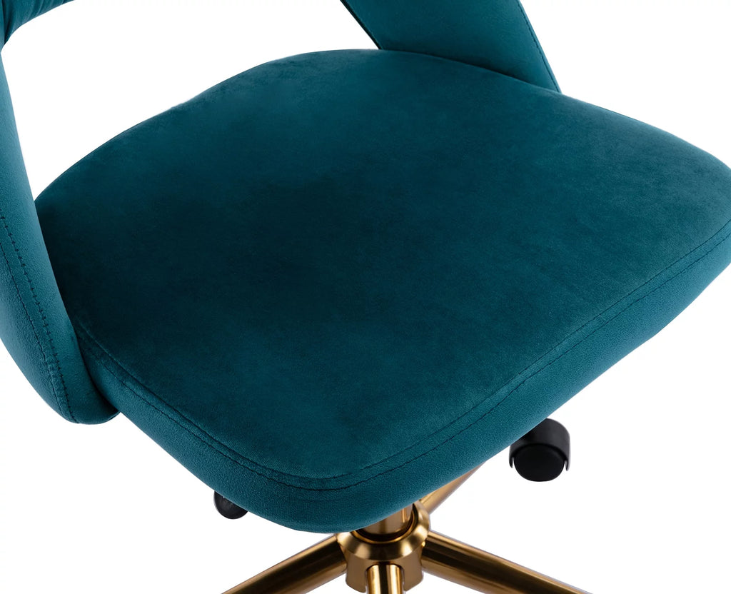 Green Tufted Fabric Task Chair with Gold Base and Wheels W1071