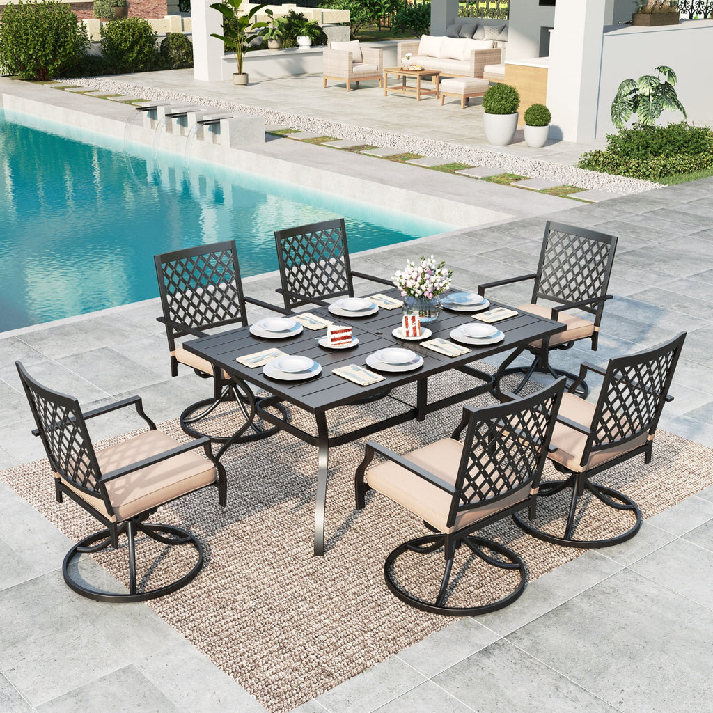 7 Piece Metal Outdoor Patio Dining Set with 6 Swivel Chairs and Dining Table K4861