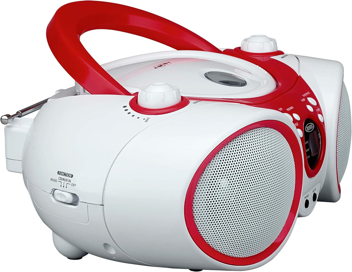 White/Red Portable Stereo Boombox with CD Player, AM/FM Radio, Pack of 2 R1114