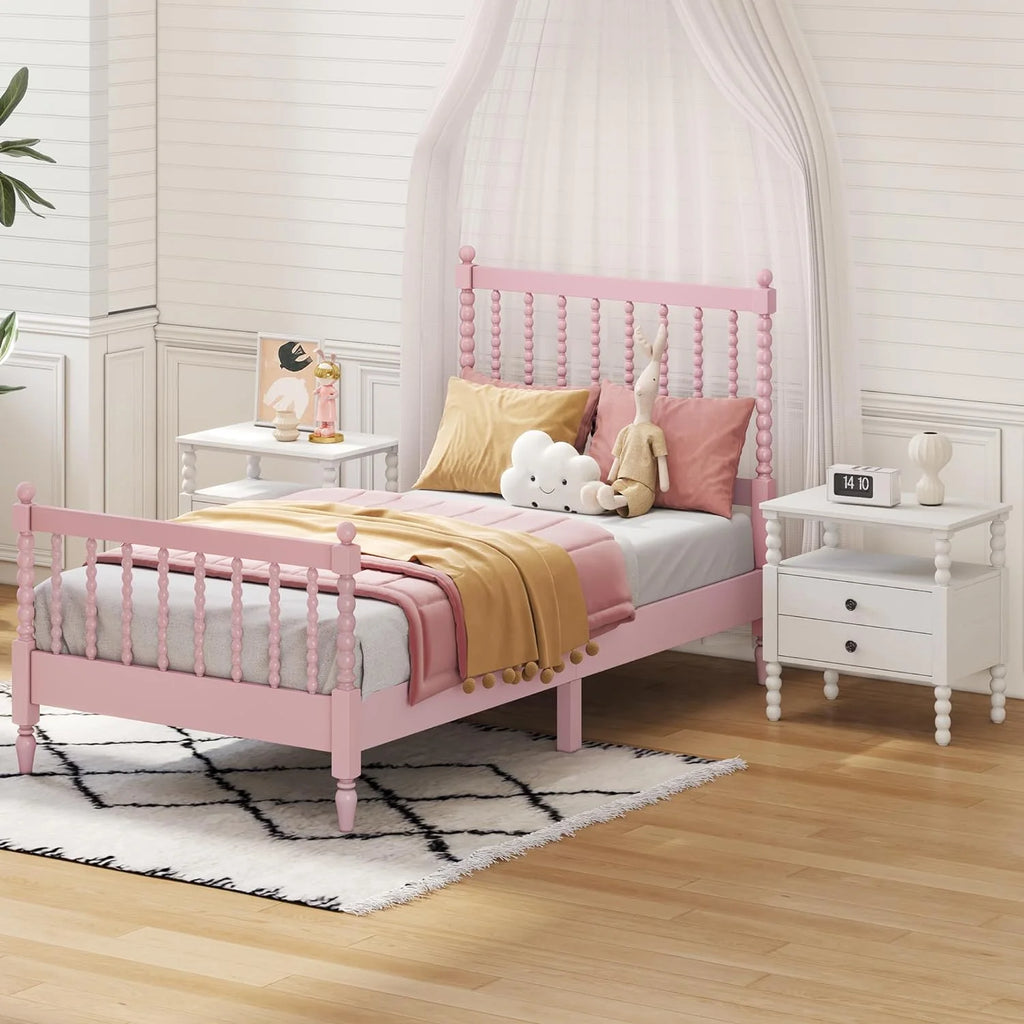 3Pcs Bedroom Set with 2 Nightstands, Solid Wood Platform Bed Q7214