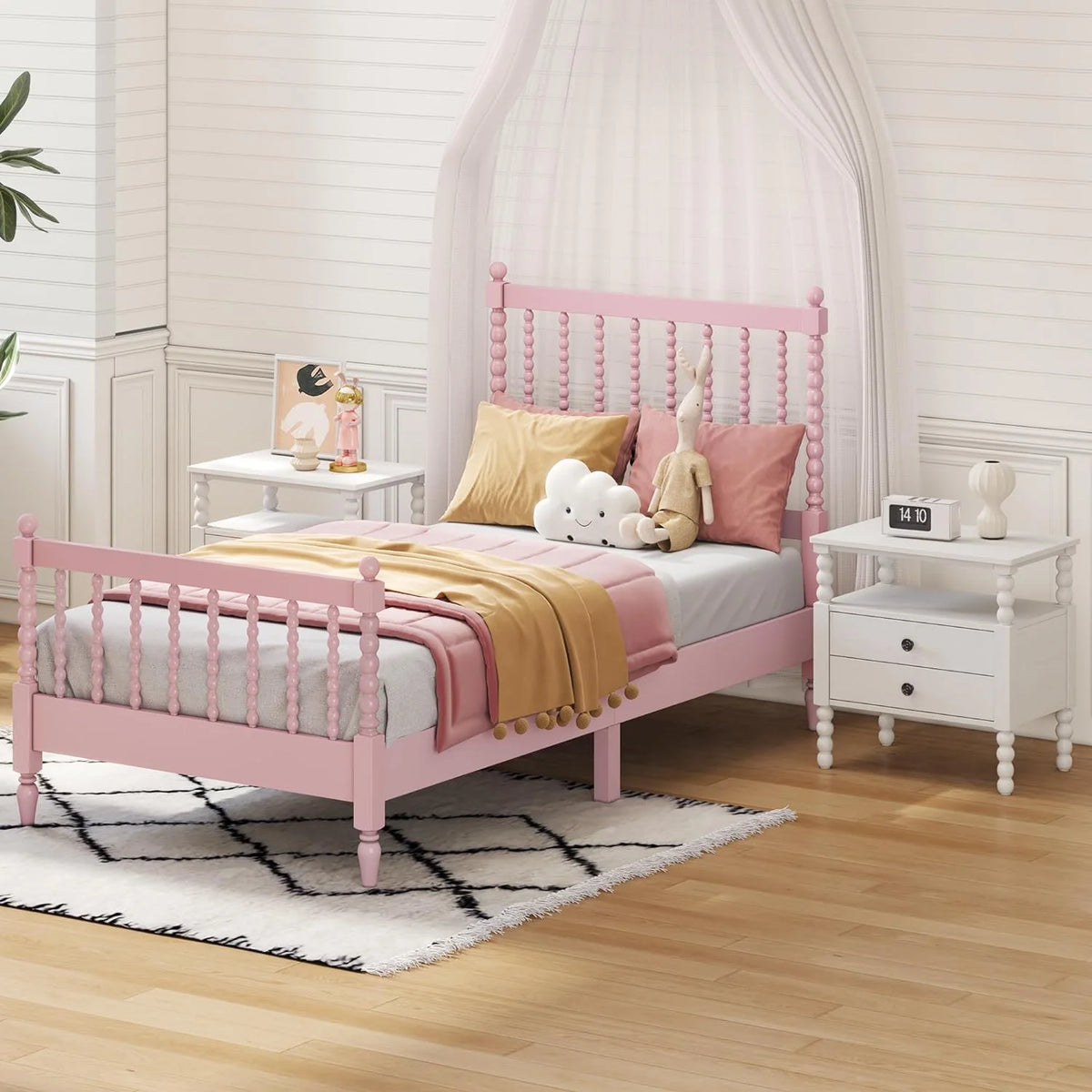 3Pcs Bedroom Set with 2 Nightstands, Solid Wood Platform Bed Q7214