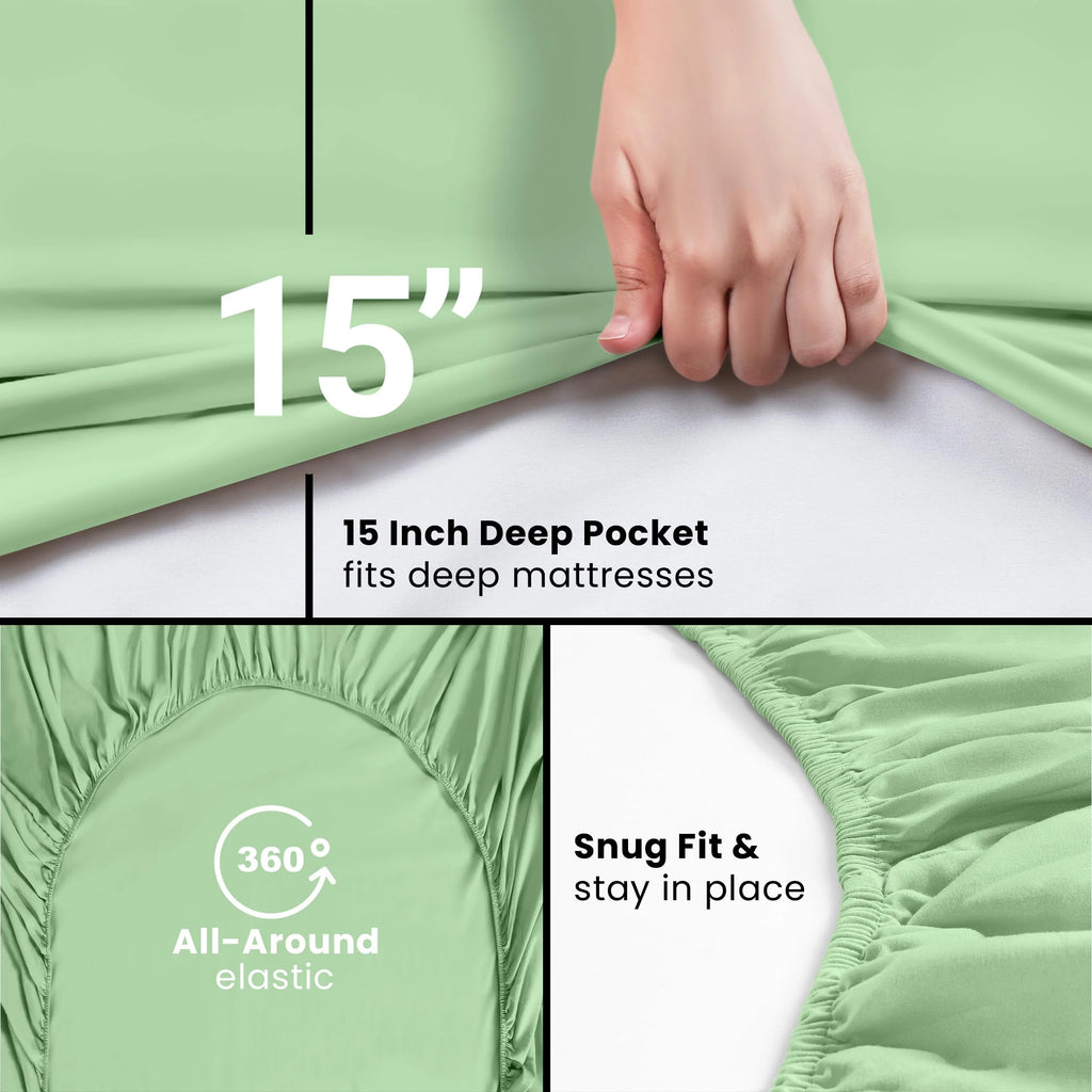 Queen Size 14 Inch Deep Pocket Microfiber Fitted Sheet R24458