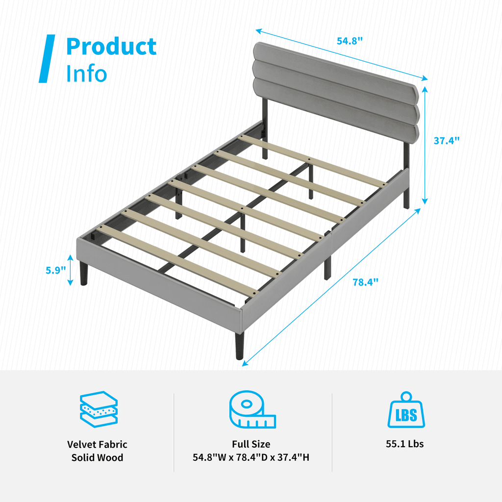 Full Size Platform Bed Frame with Adjustable Upholstered Headboard D892