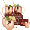 4 Handcrafted Copper Mugs & 4 Copper Straws & Shot Glass Q2616