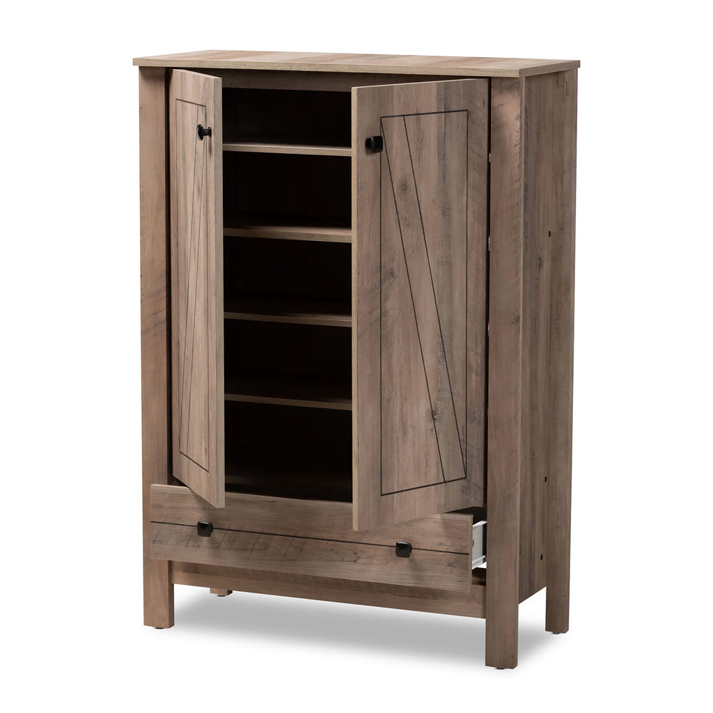 Natural Oak Finished Wood 1-Drawer Shoe Cabinet Q6436