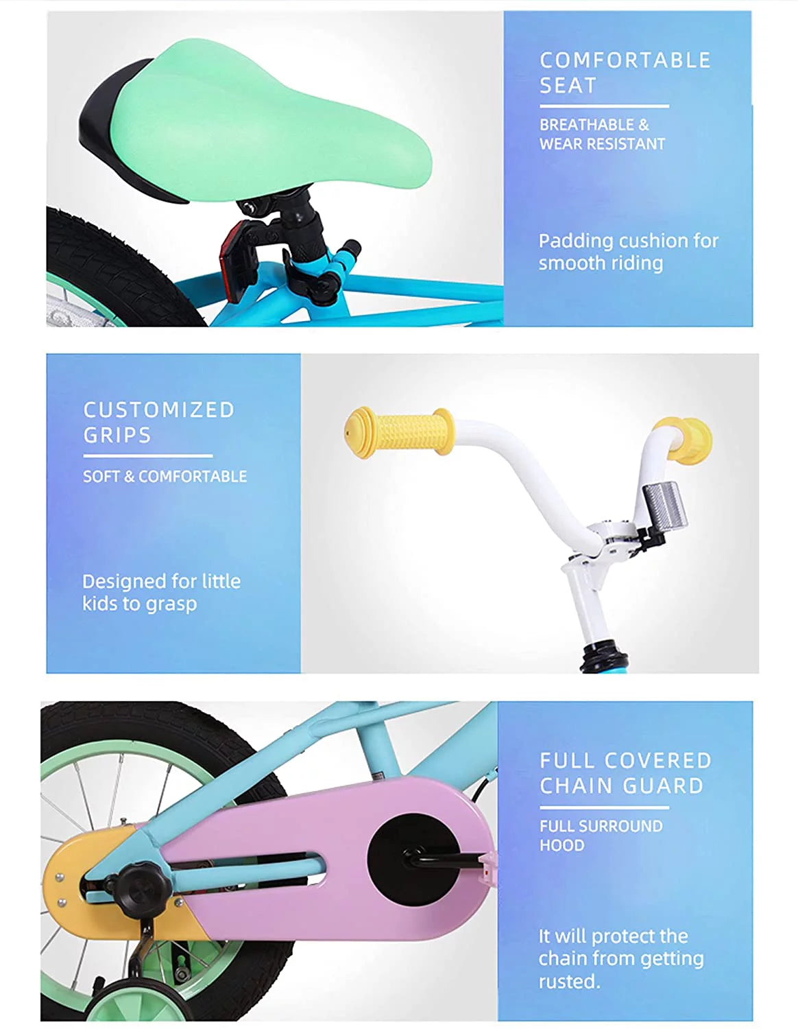 12 14 16" Kids Bike with Basket Training Wheels Coaster Brake C96065