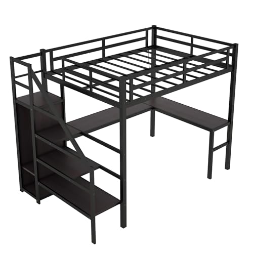 Twin XL Black Metal Loft Bed with Desk X1213