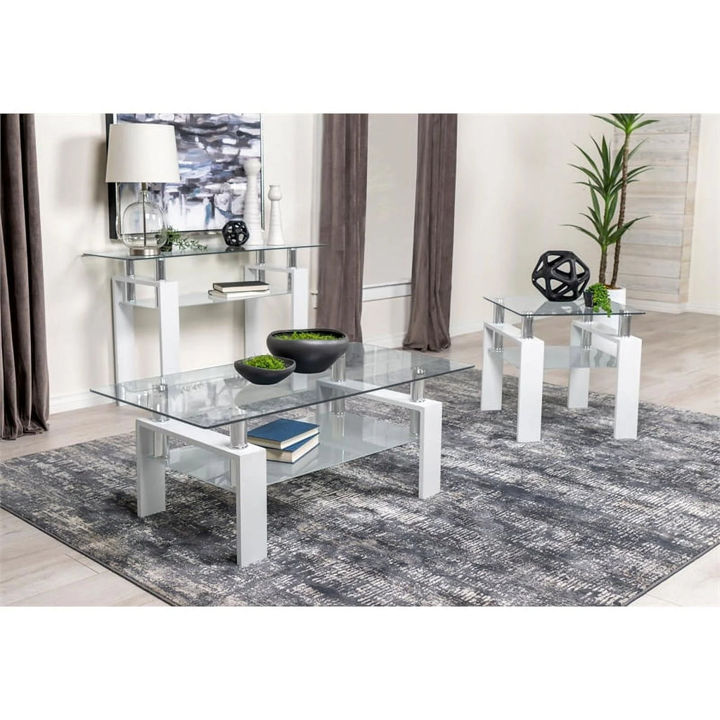 White Metal Glass Top Sofa Table with Shelf H4816