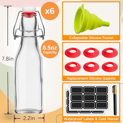 Set of 6 8.5oz Swing Top Glass Bottles N410569