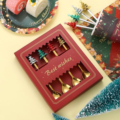 4Pcs Christmas Spoons Stainless Steel Gold Y3995