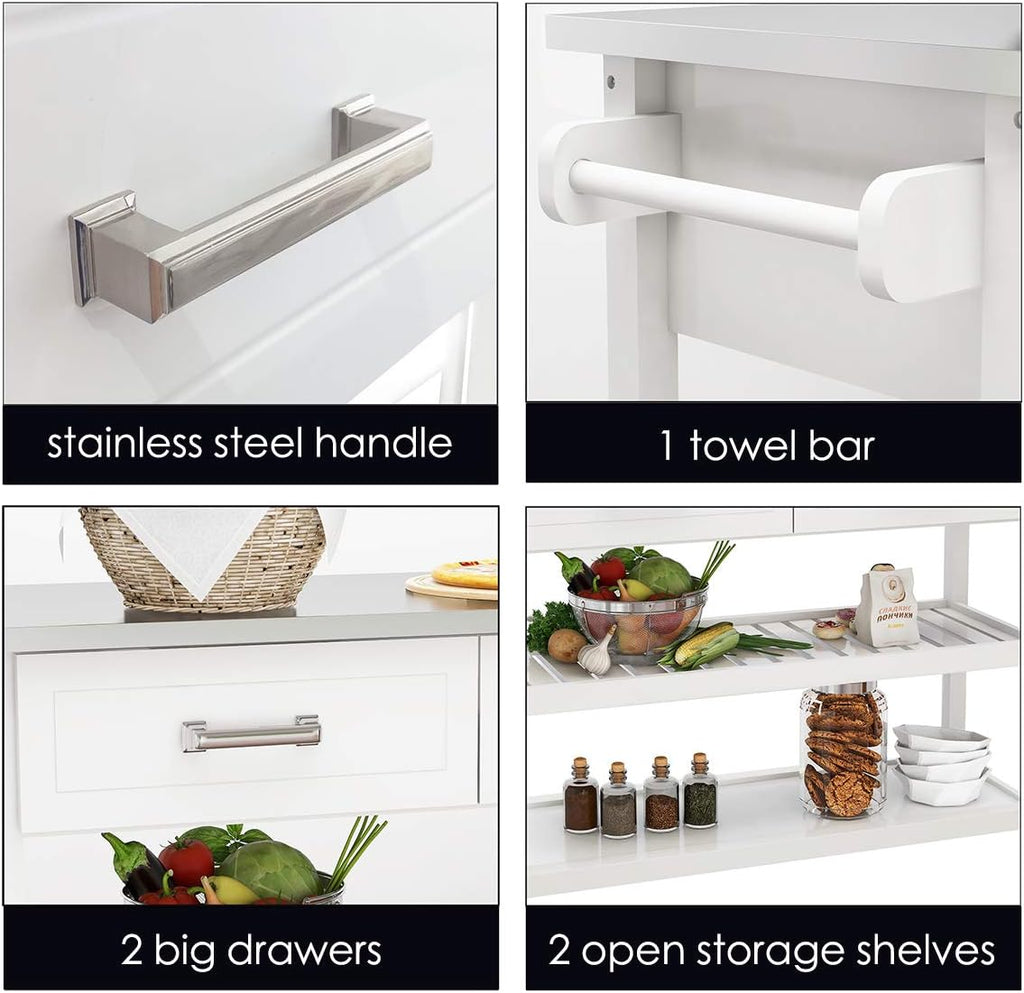 White Kitchen Cart with Stainless Steel Top I48896