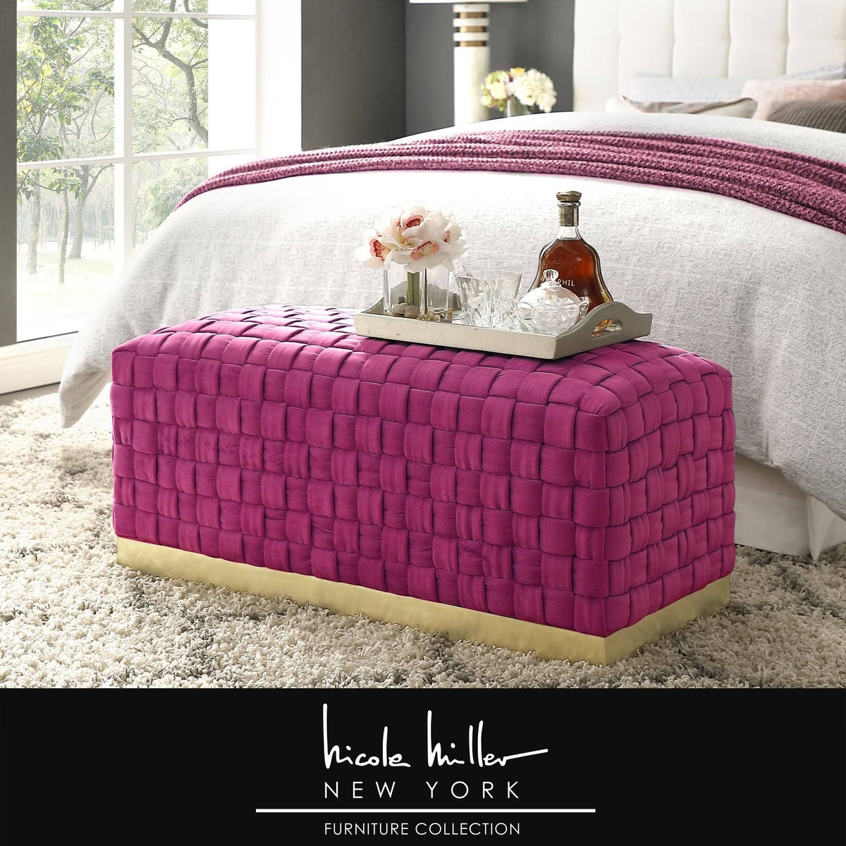 Lilac Gold Velvet Bench with Stainless Steel Base Y66310