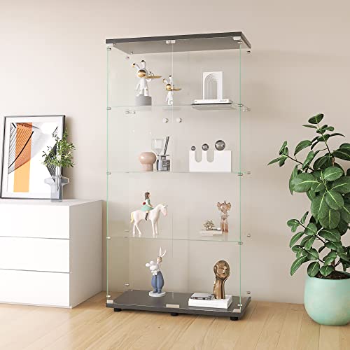 White Glass Display Cabinet with 4 Shelves and Lock, 16.7" W x 14.3" D x 64.7" H V754