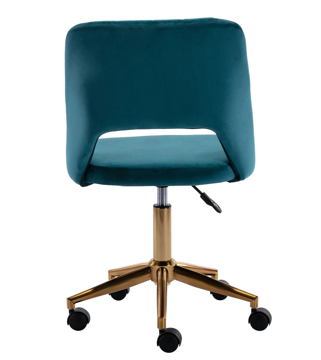Green Tufted Fabric Task Chair with Gold Base and Wheels W1071